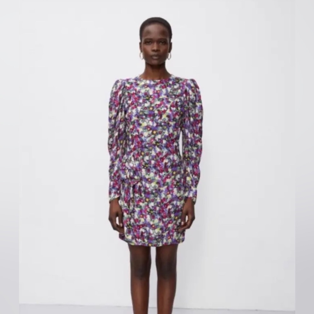 Rohe NWT RARE Nicky Floral Peplum Dress Asymmetrical Ruched Puffed Long Sleeve 4 - Picture 2 of 16